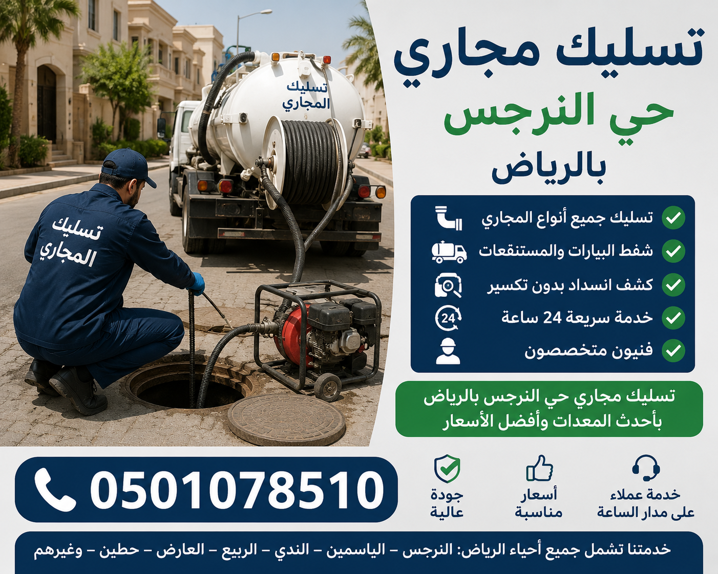 تسليك مجاري حي النرجس بالرياض | حلول سريعة لانسداد المجاري وشفط البيارات